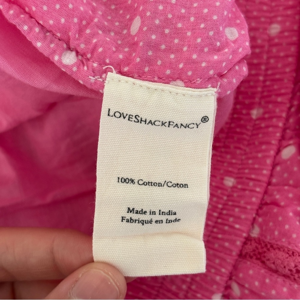 LoveShackFancy womens Pink polka dot lace fray designer Adia Mini‎ Skirt size P - Picture 9 of 9